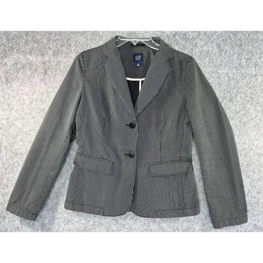 Gap Black Pinstripe Blazer Notch Collar Women Size 6 Academia Career Business
